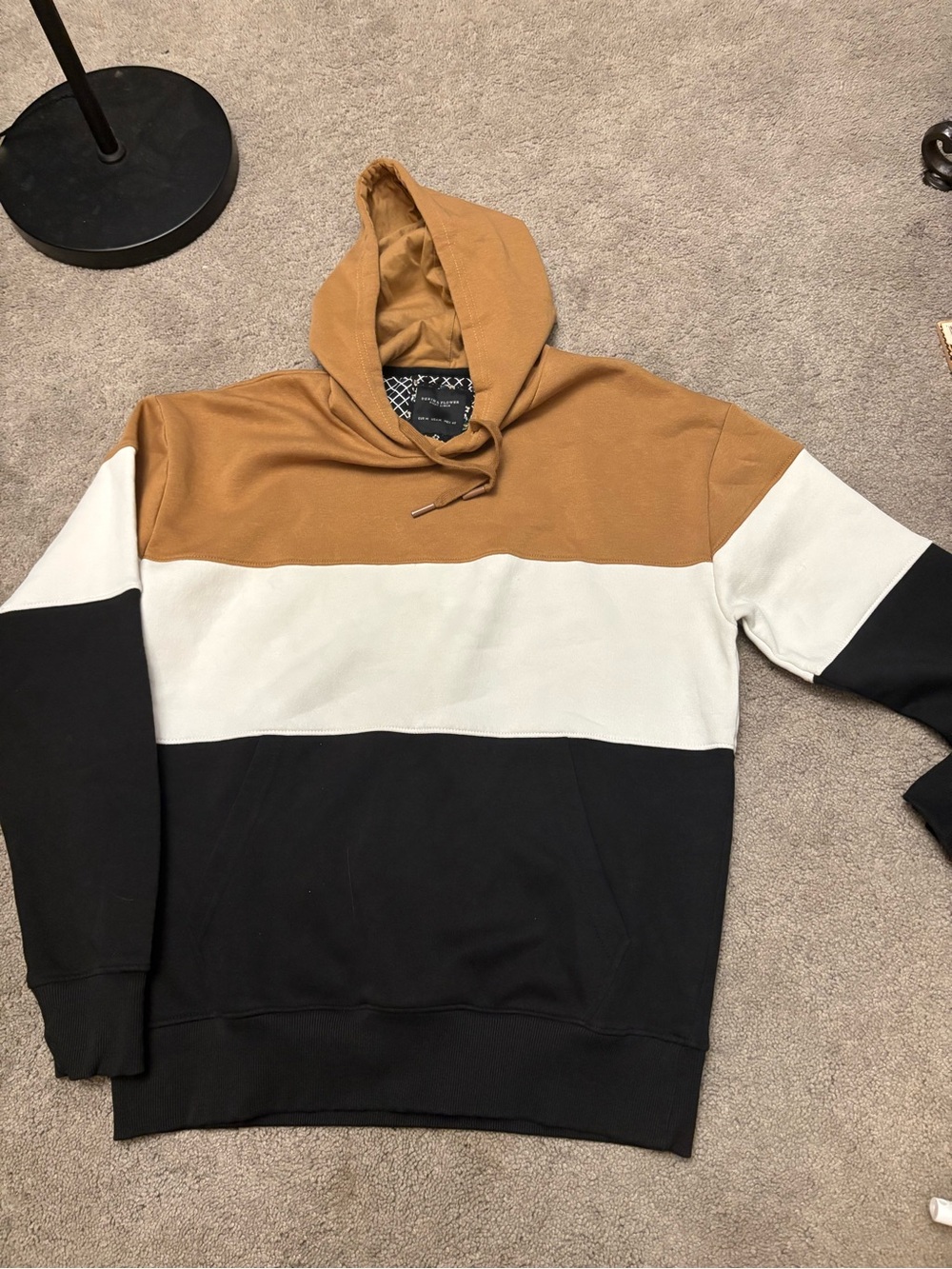 Denim & Flower Men’s Colorblock Hooded Sweatshirt in Tan, White & Black